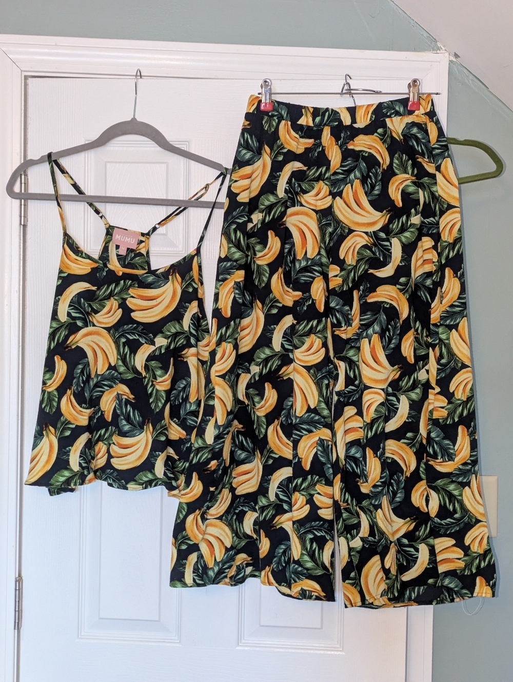 Show Me Your MuMu Black Banana-Print Wide-Leg Pants & Tank Set